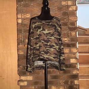 NY Collection Camo Long Sleeve Sweater Hi Low XL